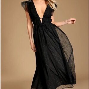 Lulu's Black Sheer Midi Dress - wedding guest, vacation, date night, black tie!